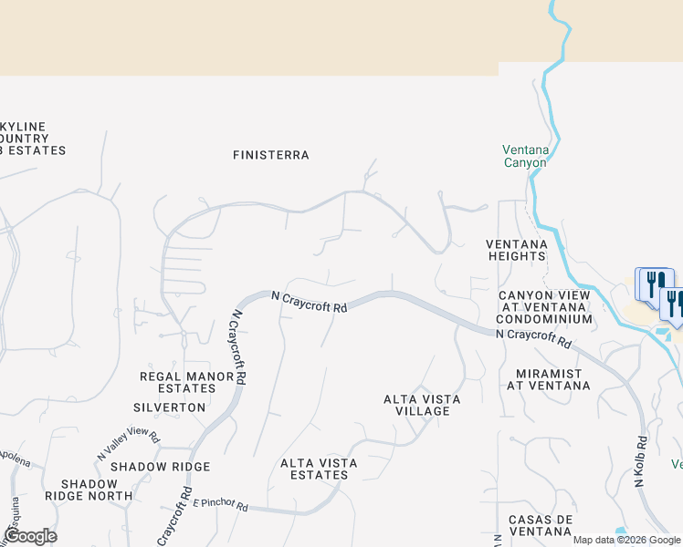 map of restaurants, bars, coffee shops, grocery stores, and more near 5951 East Placita Alta Reposa in Tucson