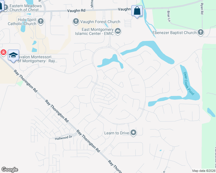 map of restaurants, bars, coffee shops, grocery stores, and more near 8749 Stoneridge Place in Montgomery