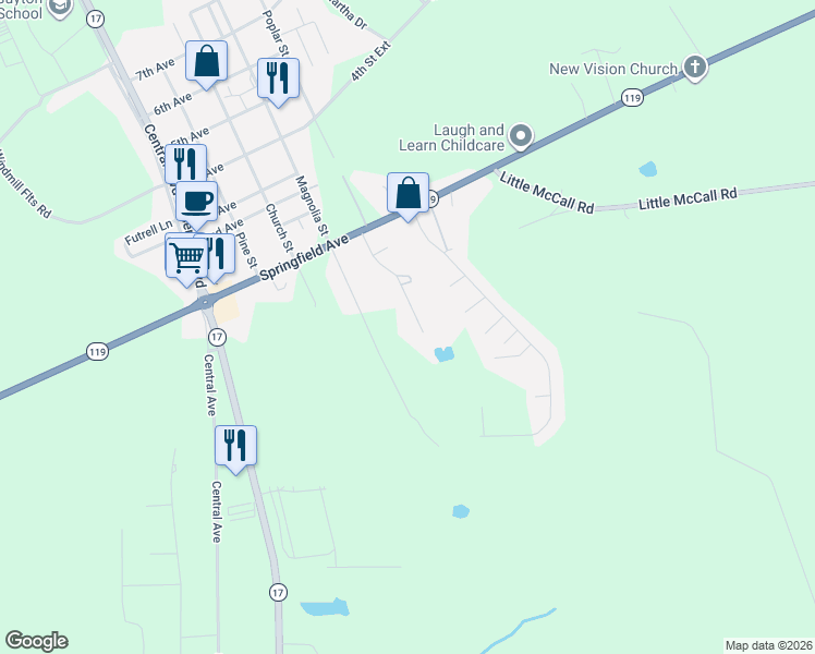 map of restaurants, bars, coffee shops, grocery stores, and more near 79 Poplar Street in Guyton