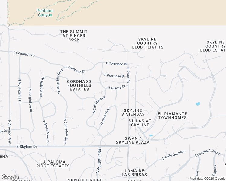 map of restaurants, bars, coffee shops, grocery stores, and more near 6731 North Pontatoc Road in Tucson