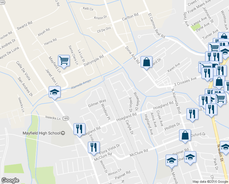 map of restaurants, bars, coffee shops, grocery stores, and more near 2200 Carlyle Place in Las Cruces