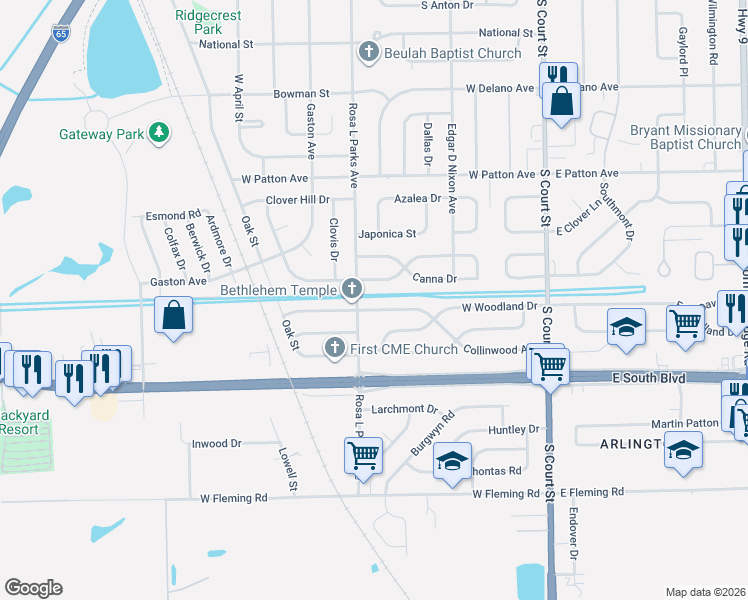 map of restaurants, bars, coffee shops, grocery stores, and more near 4211-4215 Rosa L Parks Ave in Montgomery