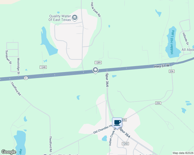 map of restaurants, bars, coffee shops, grocery stores, and more near 13931 State Highway 31 West in Tyler