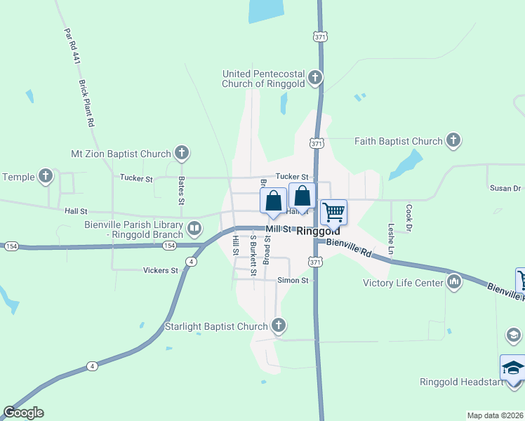 map of restaurants, bars, coffee shops, grocery stores, and more near 2484 Hall Street in Ringgold