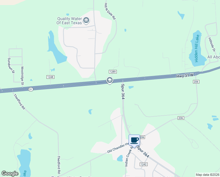 map of restaurants, bars, coffee shops, grocery stores, and more near 13931 State Highway 31 West in Tyler