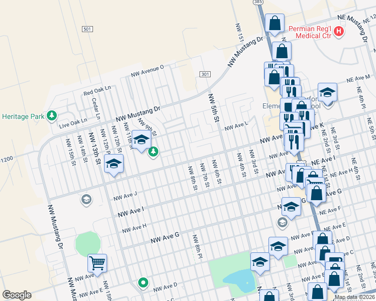 map of restaurants, bars, coffee shops, grocery stores, and more near 1206 NW 8th St in Andrews