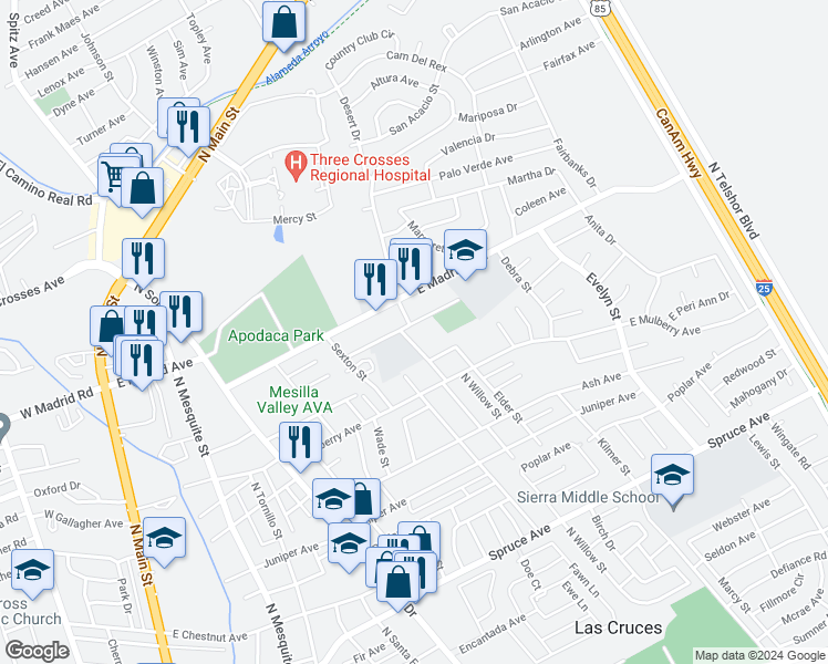 map of restaurants, bars, coffee shops, grocery stores, and more near 1430 East Hernandez Road in Las Cruces