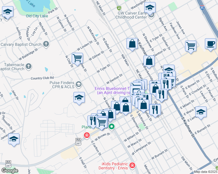 map of restaurants, bars, coffee shops, grocery stores, and more near 408 West Decatur Street in Ennis