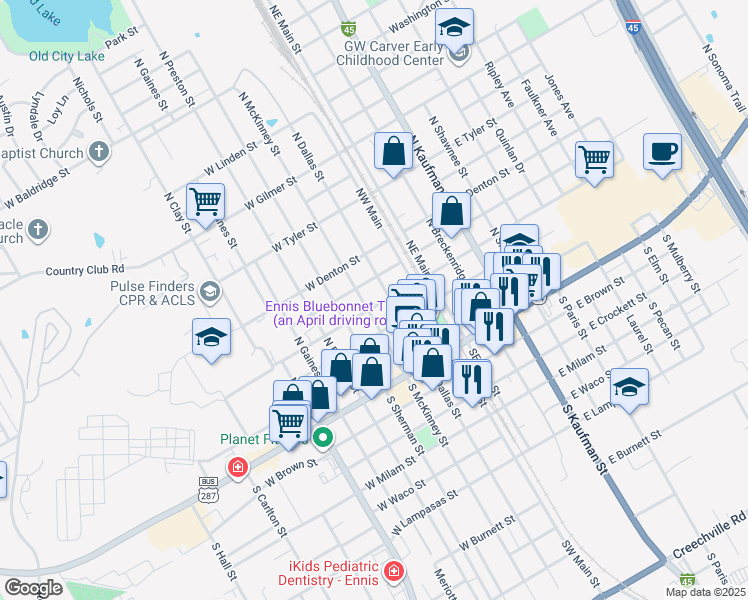 map of restaurants, bars, coffee shops, grocery stores, and more near 206 West Belknap Street in Ennis
