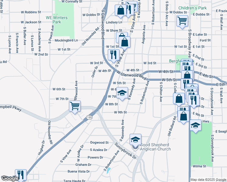 map of restaurants, bars, coffee shops, grocery stores, and more near 926 West 6th Street in Tyler