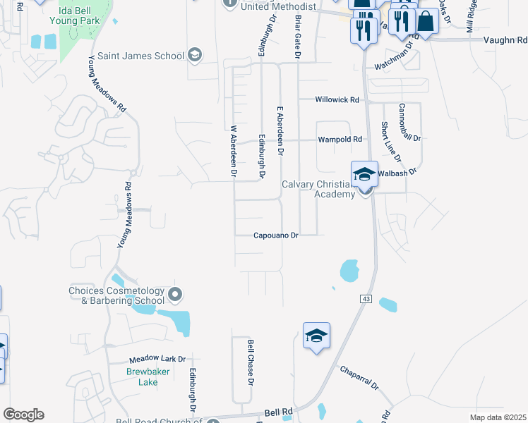 map of restaurants, bars, coffee shops, grocery stores, and more near 6743 Volz Court in Montgomery