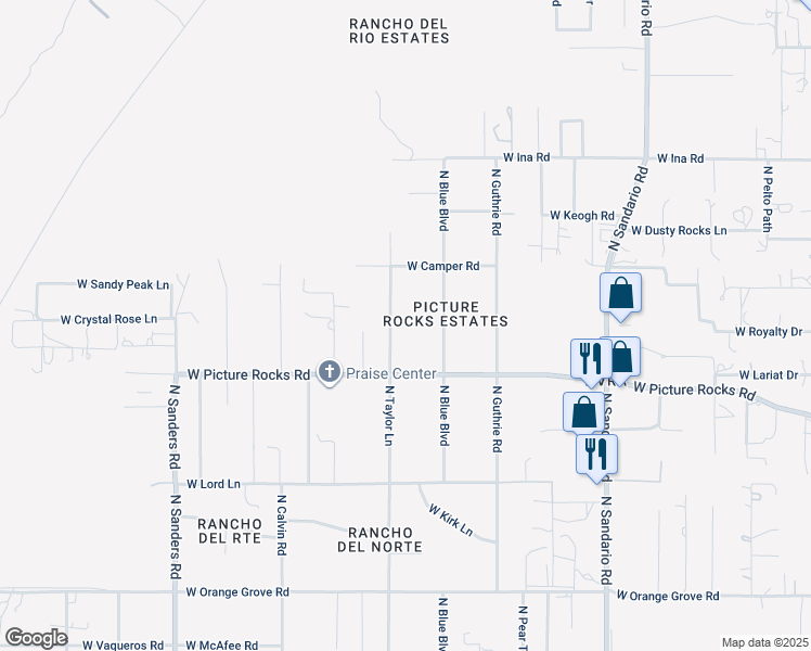 map of restaurants, bars, coffee shops, grocery stores, and more near 6860 North Taylor Lane in Tucson