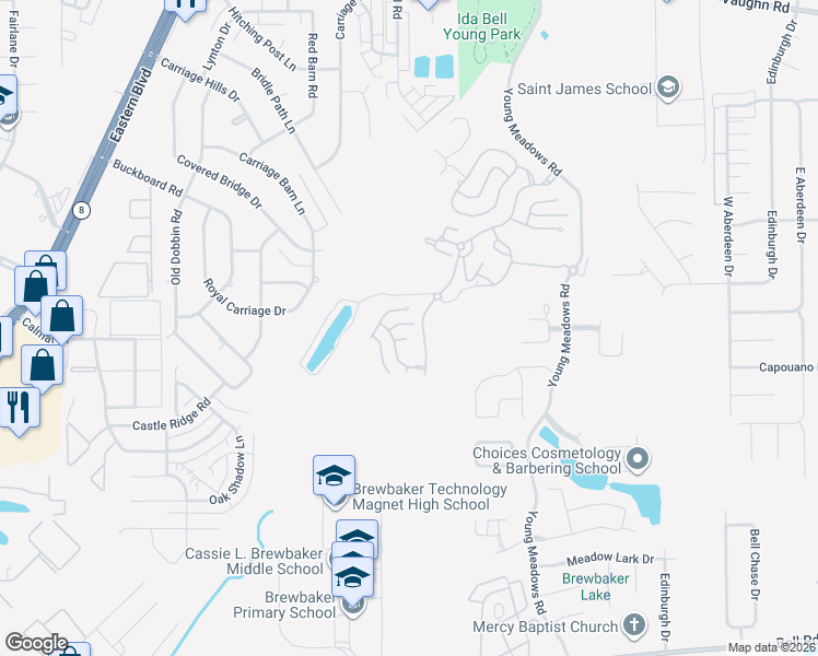 map of restaurants, bars, coffee shops, grocery stores, and more near 5309 Cluster Oak Court in Montgomery