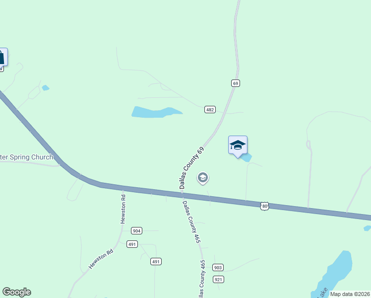 map of restaurants, bars, coffee shops, grocery stores, and more near 1658 Dallas County 69 in Selma