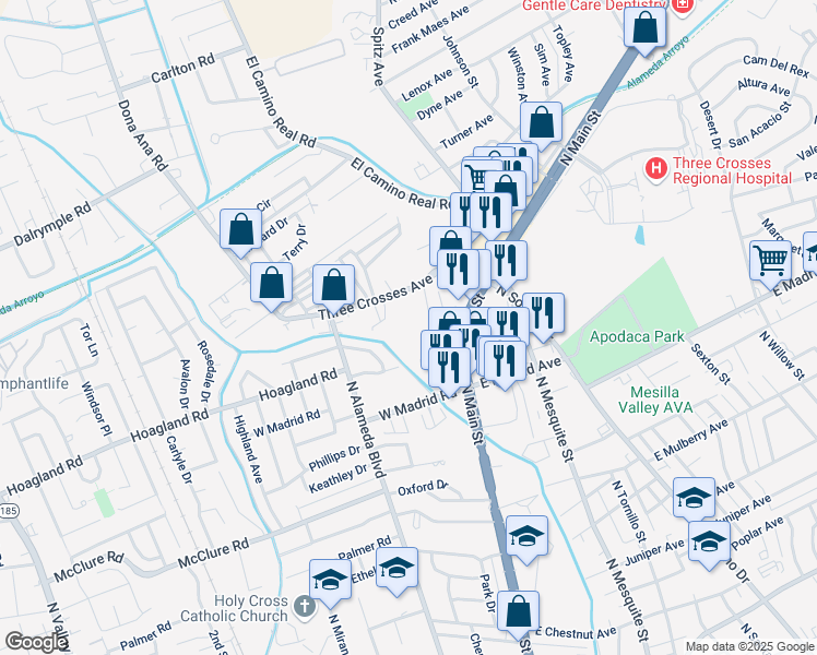 map of restaurants, bars, coffee shops, grocery stores, and more near 220 Townsend Terrace in Las Cruces
