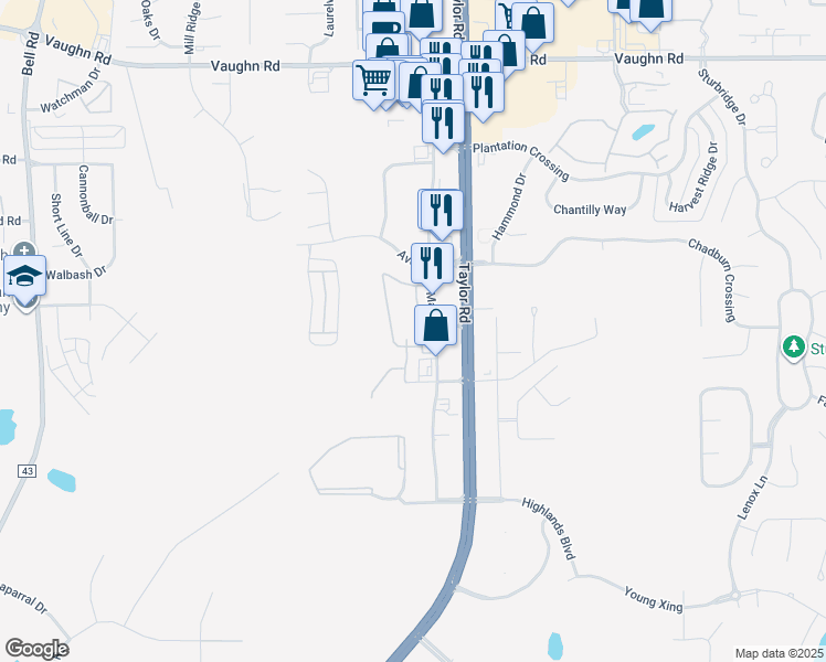 map of restaurants, bars, coffee shops, grocery stores, and more near 3505 Malcolm Drive in Montgomery