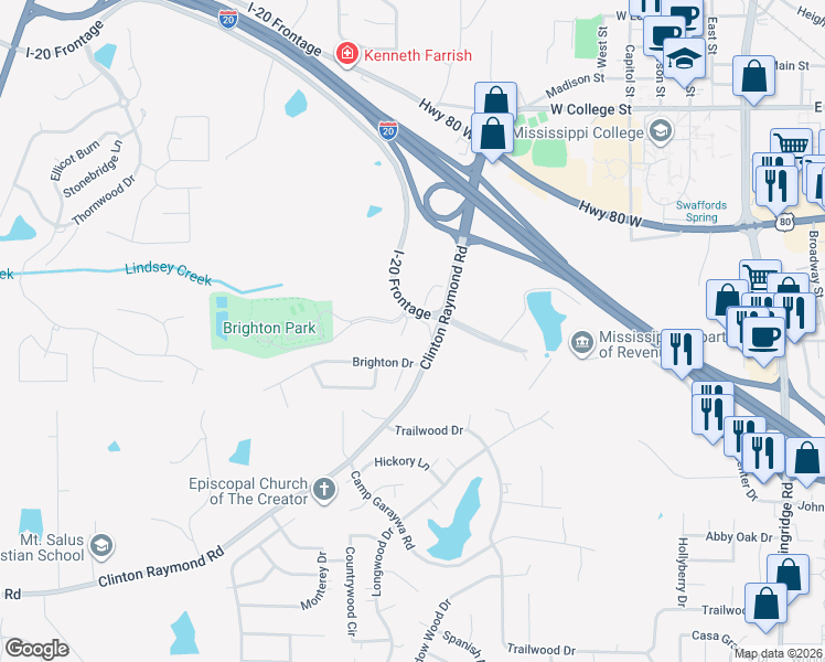 map of restaurants, bars, coffee shops, grocery stores, and more near 1288 Clinton Raymond Road in Clinton