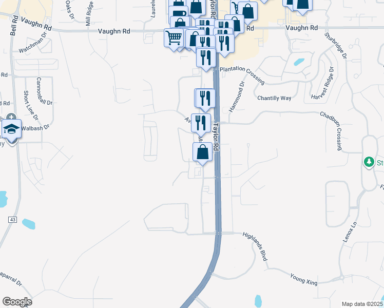 map of restaurants, bars, coffee shops, grocery stores, and more near 3505 Malcolm Drive in Montgomery