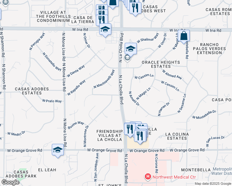 map of restaurants, bars, coffee shops, grocery stores, and more near 2162 West Labriego Drive in Tucson