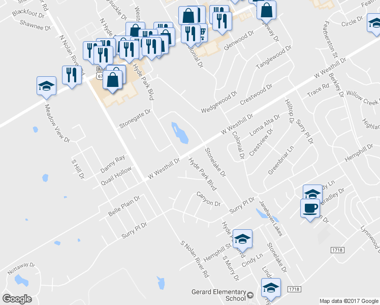 map of restaurants, bars, coffee shops, grocery stores, and more near 1511 West Westhill Drive in Cleburne