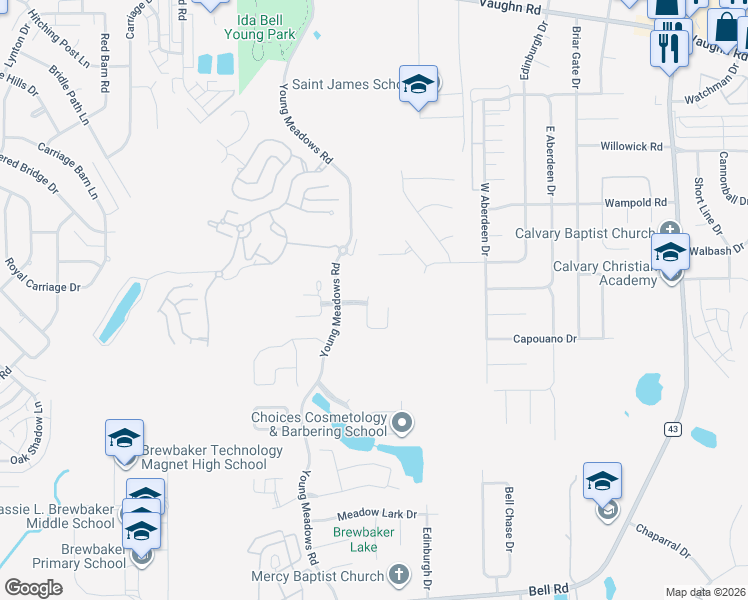 map of restaurants, bars, coffee shops, grocery stores, and more near 4061 Brookshire Way in Montgomery