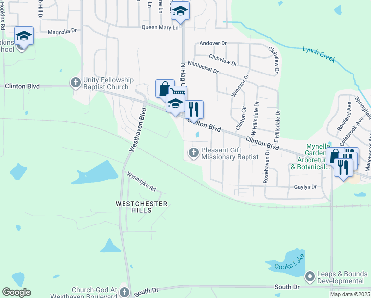 map of restaurants, bars, coffee shops, grocery stores, and more near 258 South Flag Chapel Road in Jackson