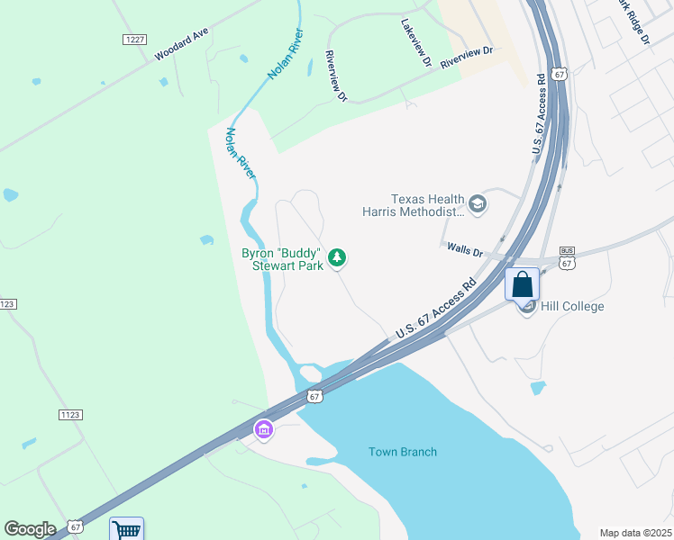 map of restaurants, bars, coffee shops, grocery stores, and more near Byron Stewart Park Road in Cleburne