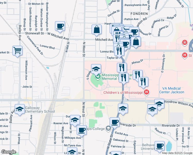 map of restaurants, bars, coffee shops, grocery stores, and more near in Jackson