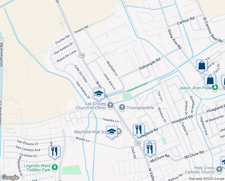 map of restaurants, bars, coffee shops, grocery stores, and more near 2324-2398 Mayfield Lane in Las Cruces