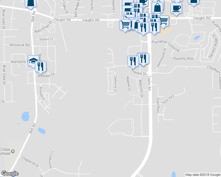 map of restaurants, bars, coffee shops, grocery stores, and more near 3637 Claiborne Circle in Montgomery