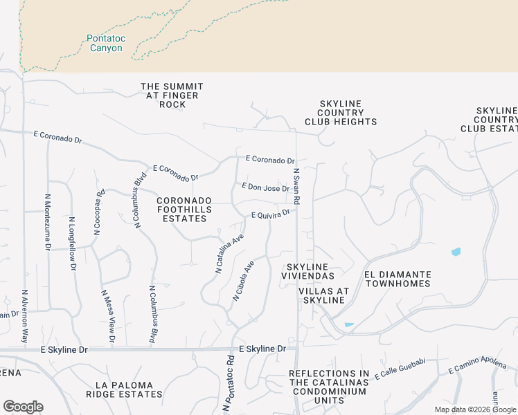 map of restaurants, bars, coffee shops, grocery stores, and more near 6731 North Pontatoc Road in Tucson