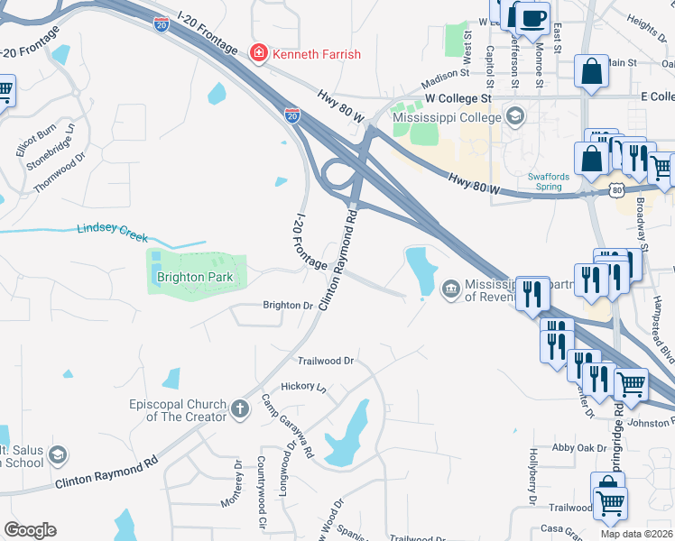 map of restaurants, bars, coffee shops, grocery stores, and more near 1288 Clinton Raymond Rd in Clinton