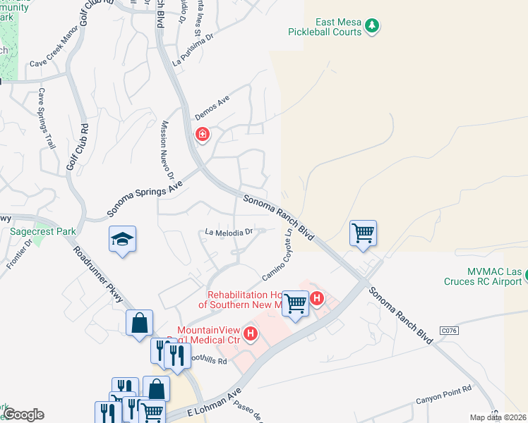 map of restaurants, bars, coffee shops, grocery stores, and more near 4226 Tres Ninos Drive in Las Cruces