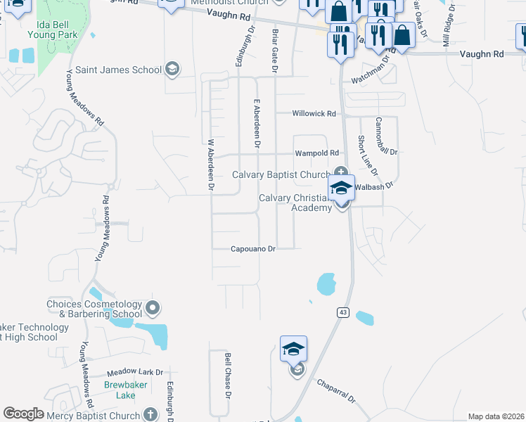 map of restaurants, bars, coffee shops, grocery stores, and more near 2236 Briar Gate Drive in Montgomery
