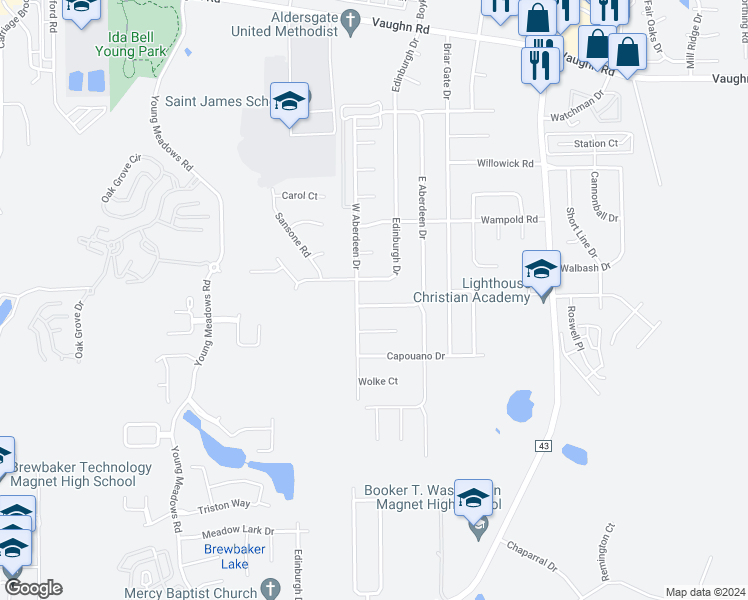 map of restaurants, bars, coffee shops, grocery stores, and more near 2284 East Aberdeen Drive in Montgomery