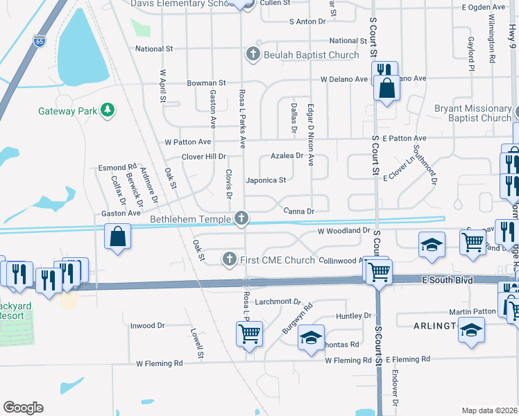 map of restaurants, bars, coffee shops, grocery stores, and more near 311 Canna Drive in Montgomery
