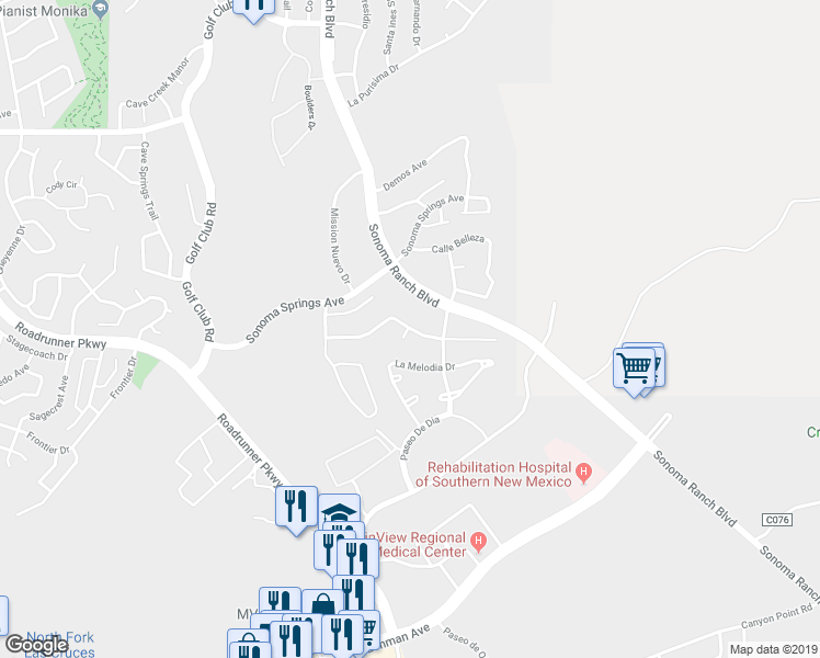 map of restaurants, bars, coffee shops, grocery stores, and more near 591 Capistrano Court in Las Cruces