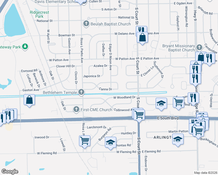 map of restaurants, bars, coffee shops, grocery stores, and more near 108 Canna Dr in Montgomery