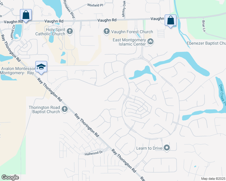 map of restaurants, bars, coffee shops, grocery stores, and more near 8825 Lillington Circle in Montgomery