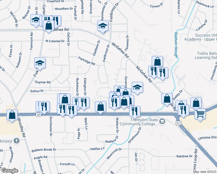 map of restaurants, bars, coffee shops, grocery stores, and more near 3911 Rouse Ridge Court in Montgomery