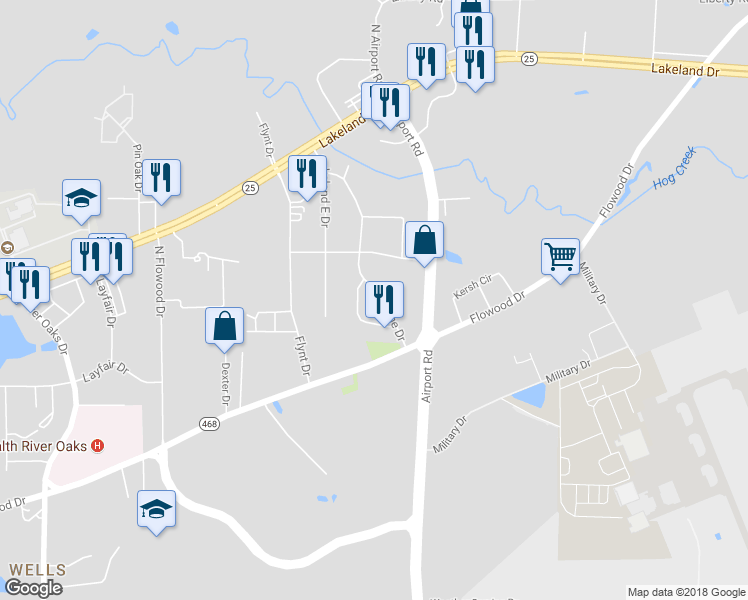 map of restaurants, bars, coffee shops, grocery stores, and more near 435 Katherine Drive in Flowood