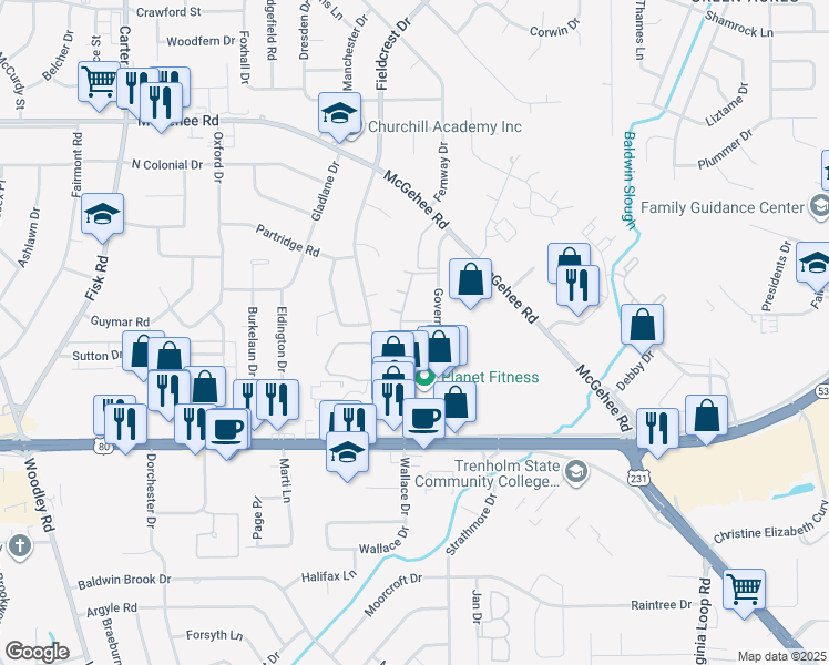 map of restaurants, bars, coffee shops, grocery stores, and more near 3800 Governors Drive in Montgomery