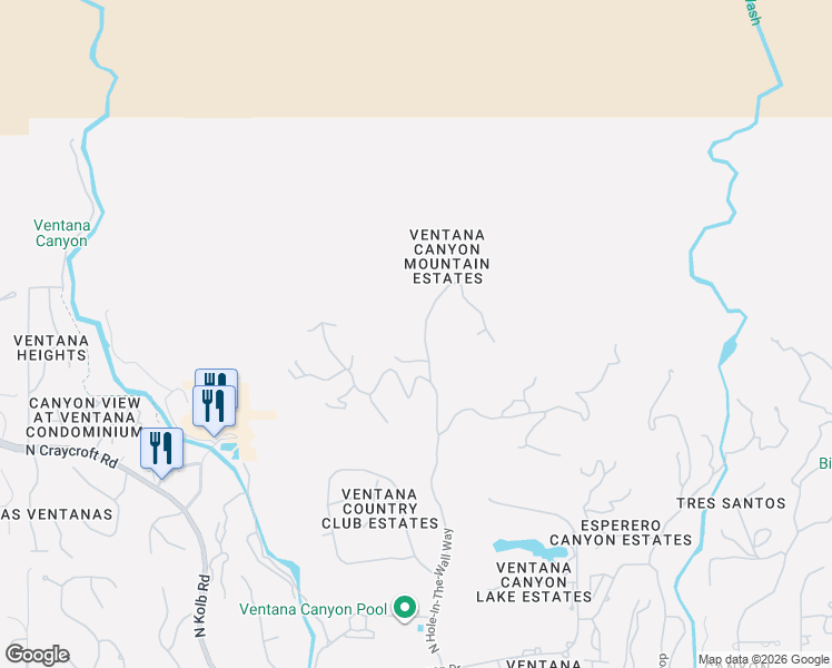 map of restaurants, bars, coffee shops, grocery stores, and more near 7098 North Eagle Point Drive in Tucson
