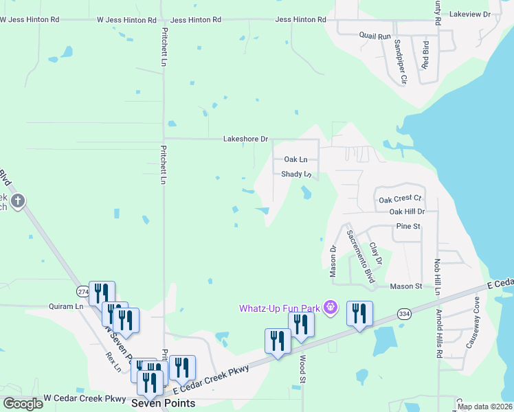 map of restaurants, bars, coffee shops, grocery stores, and more near 619 Hillside Drive in Kemp