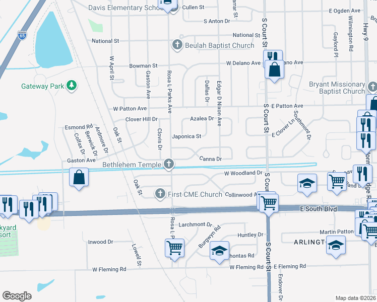 map of restaurants, bars, coffee shops, grocery stores, and more near 311 Canna Drive in Montgomery