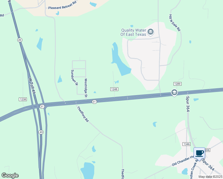 map of restaurants, bars, coffee shops, grocery stores, and more near 10468 County Road 1248 in Tyler