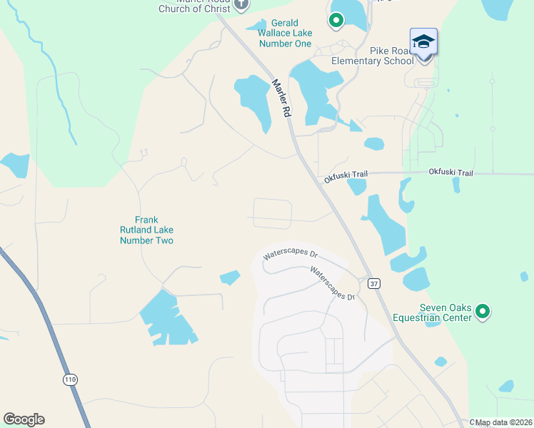 map of restaurants, bars, coffee shops, grocery stores, and more near 64 Waterscapes Drive in Pike Road