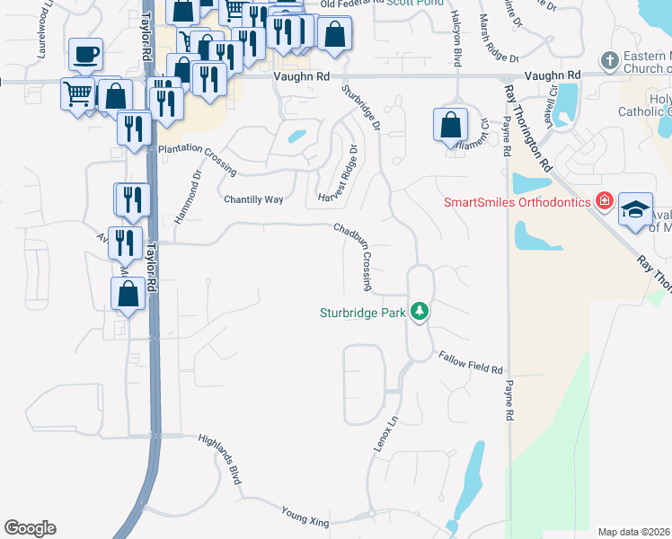 map of restaurants, bars, coffee shops, grocery stores, and more near 8330 Chadburn Way in Montgomery