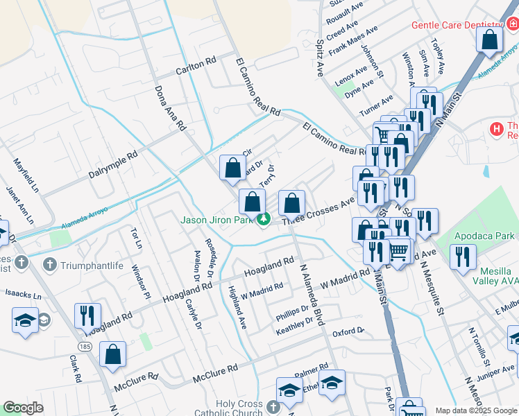 map of restaurants, bars, coffee shops, grocery stores, and more near 355 Karen Avenue in Las Cruces
