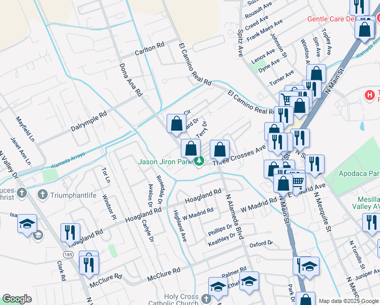 map of restaurants, bars, coffee shops, grocery stores, and more near 355 Karen Avenue in Las Cruces